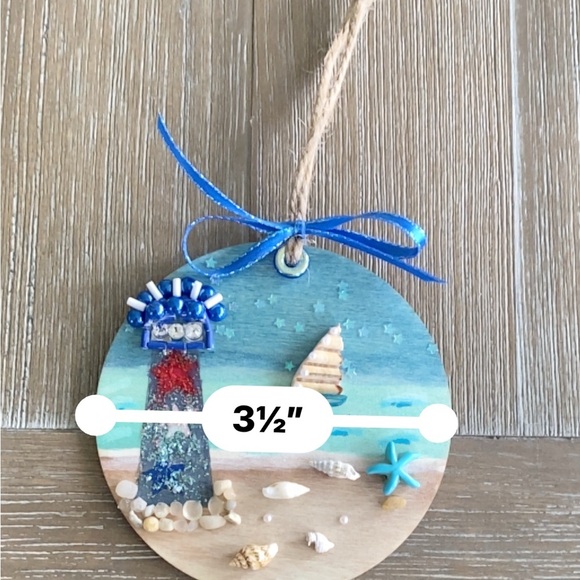 Coastal Lighthouse Holiday Ornament - Blue and Red - Picture 12 of 12